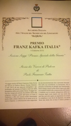 Paolo Francesco Zatta - Premio Frank Kafka Italia - Europa Edizioni